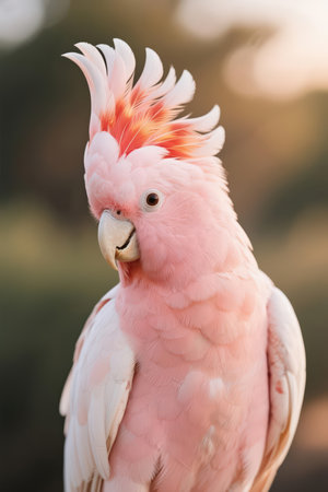Portrait of a beautiful pink cockatoo in the park.の素材