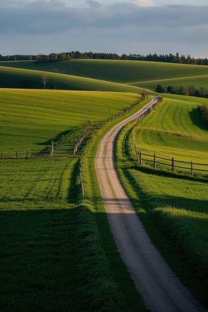 Country road through green fields in South Moravia, Czech Republic.の素材