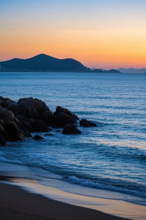 Sunset on the beach in Ibiza, Balearic Islands, Spainの素材