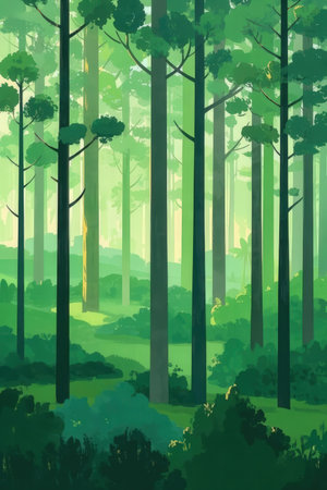 Pine forest in the morning. Vector illustration. Eps 10.の素材