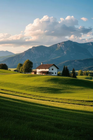 Idyllic rural landscape in the Bavarian Alps, Germany.の素材
