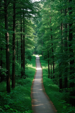 Path in the green forest. Beautiful nature background. Beauty in nature.の素材