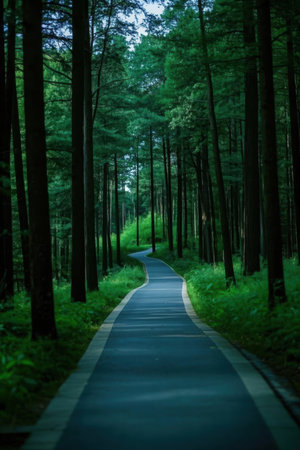 Road in the pine forest in the morning, Taipei, Taiwanの素材