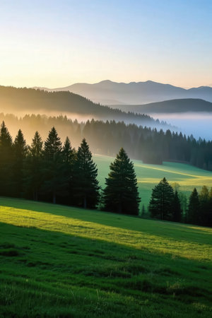 Sunrise in the Carpathian mountains. Ukraine, Europe.の素材
