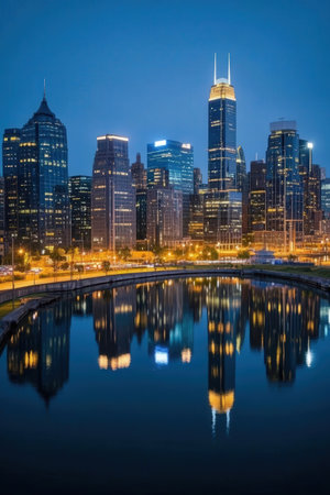 Shanghai skyline at night with reflection in Huangpu river,China.の素材