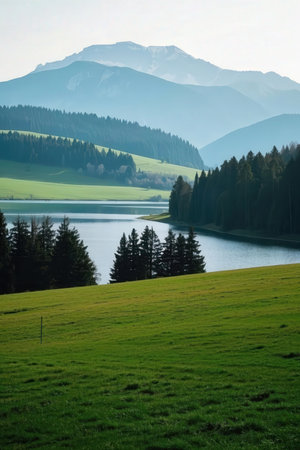 view of a beautiful alpine lake in Bavaria, Germany.の素材
