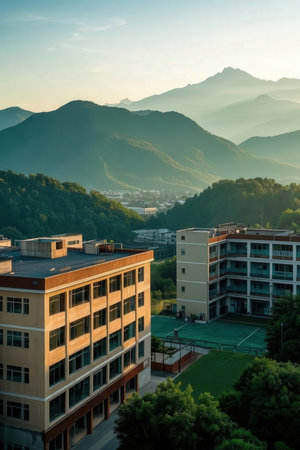 Sunrise in the city of Krasnaya Polyana, Sochi, Russiaの素材