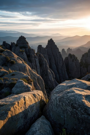 Sunset in the sandstone mountains. Crimea, Ukraine, Europe.の素材