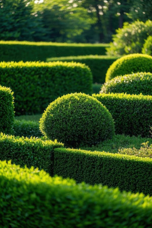 Beautiful green bushes in the park, close up. Nature backgroundの素材