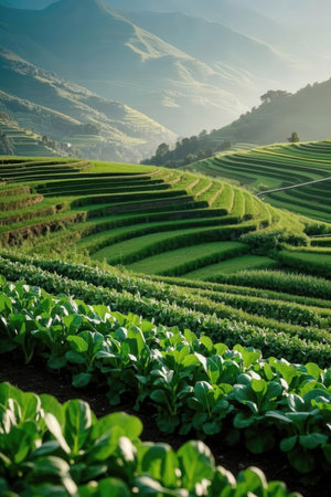 Green Terraced Rice Field in Chiangmai, Thailand.の素材