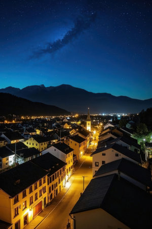 Night view of the city of Innsbruck, Austria.の素材