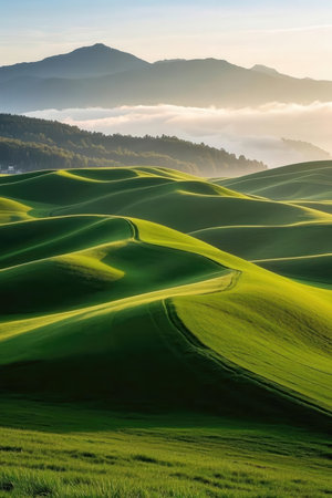 Beautiful landscape of rolling hills in Tuscany, Italy.の素材