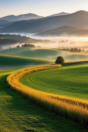 Rural landscape at sunrise in Tuscany, Italy, Europeの素材
