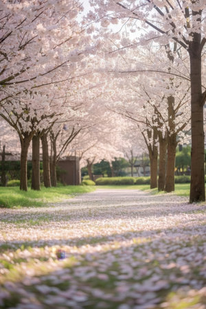 Cherry blossoms in full bloom in a park in Tokyo, Japanの素材