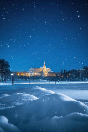 Night view of the Belvedere Palace in winter, Vienna, Austriaの素材