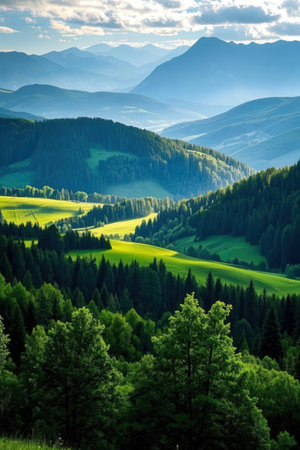 Mountain landscape with coniferous forest. Carpathian, Ukraineの素材