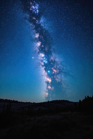 Milky Way over the mountains at night. Beautiful starry skyの素材