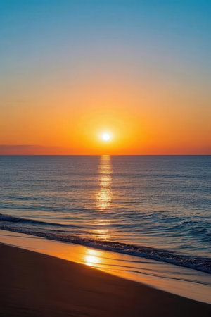 Beautiful sunset on the beach and sea landscape for travel and vacationの素材