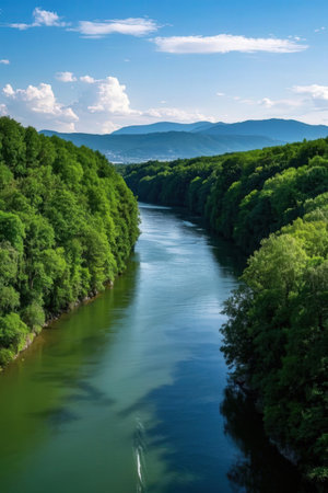 Landscape with river and forest. View from the bridge to the river.の素材