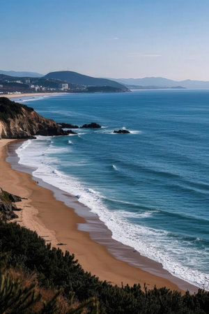 View of the beach of San Sebastian, Cantabria, Spainの素材