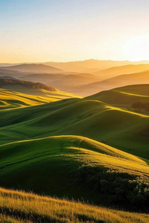 Beautiful sunset in Tuscany, Italy. Sunrise over rolling hills.の素材