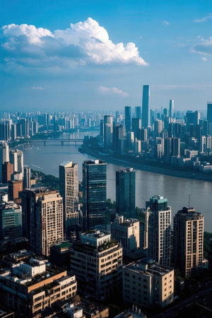 Aerial view of Shanghai, China. Financial district and skyscrapers.の素材