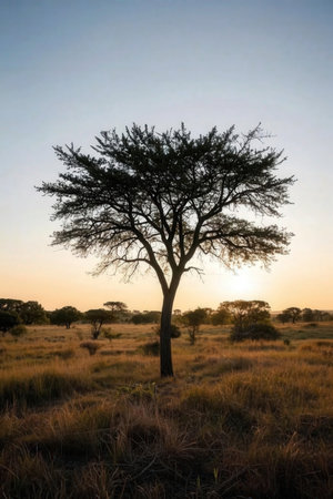 Sunset in Serengeti National Park, Tanzania, Africaの素材