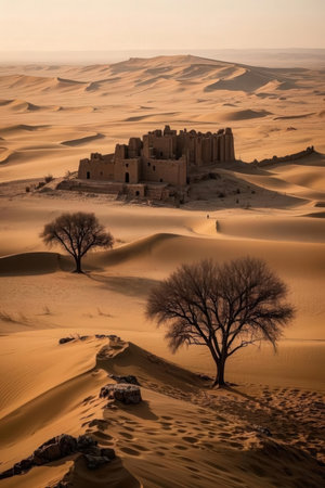 Ruins of a castle in the Sahara desert, Morocco, Africaの素材