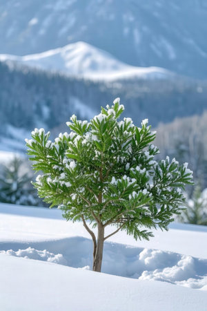 Pine tree covered with snow in the mountains. Winter landscape.の素材