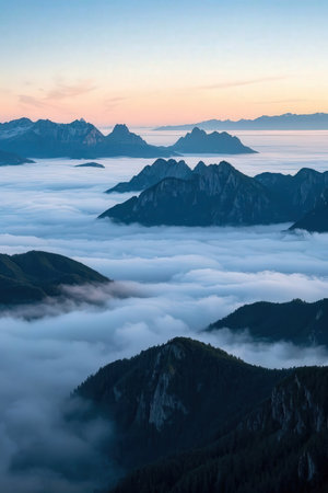 Sunrise over the clouds in the Dolomites, Italy.の素材