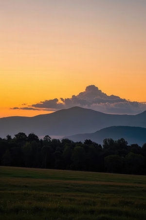 Beautiful sunset in the mountains. Ukraine, Carpathians.の素材