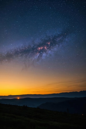 Milky Way over the mountains at night, Carpathians, Ukraineの素材