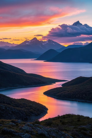 Sunset in Torres del Paine National Park, Patagonia, Chileの素材