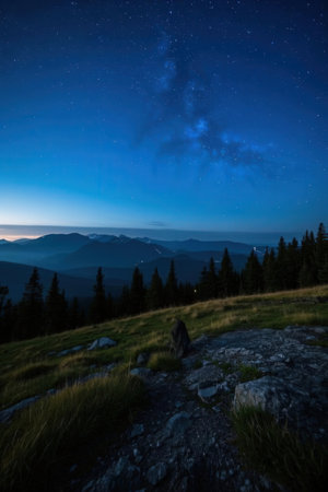 Milky Way over the Carpathian Mountains at night, Ukraineの素材