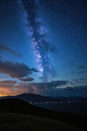 Milky Way over the mountains at night, Carpathians, Ukraineの素材