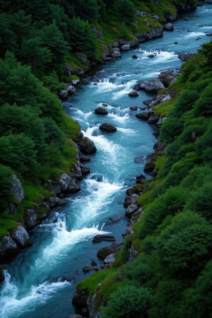 Mountain river with rapids and waterfalls in summer, Norwayの素材