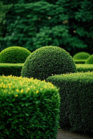 Beautiful green bushes in the garden. Backgrounds and textures.の素材