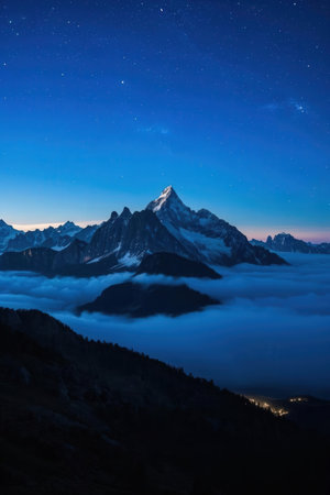 Mountain Matterhorn at night, Zermatt, Switzerland.の素材