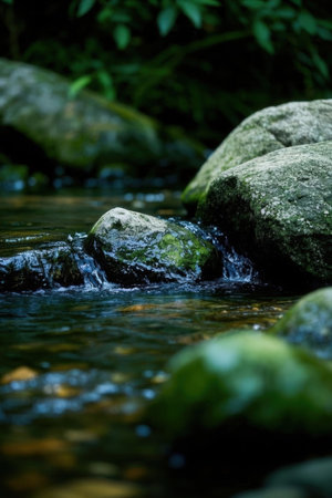 Mountain stream in the forest. Beautiful nature scene in summer.の素材