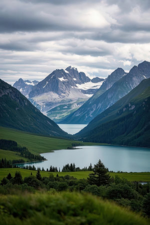 Mountain lake in the highlands of Alaska, United States.の素材