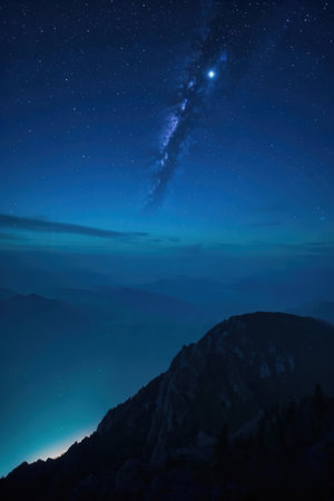 Milky Way over the mountains at night. Beautiful starry sky.の素材