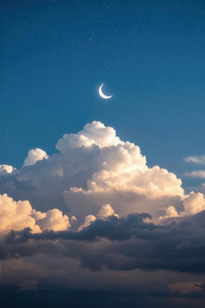 Night sky with clouds and moon. Beautiful natural background. Elements of this image furnished by NASAの素材