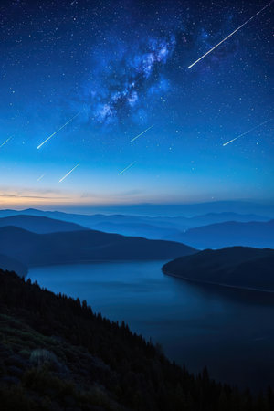 Milky Way over the mountain lake in the Carpathians, Ukraineの素材
