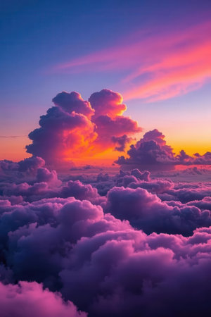 Beautiful sunrise above the clouds. Colorful sky with clouds.の素材