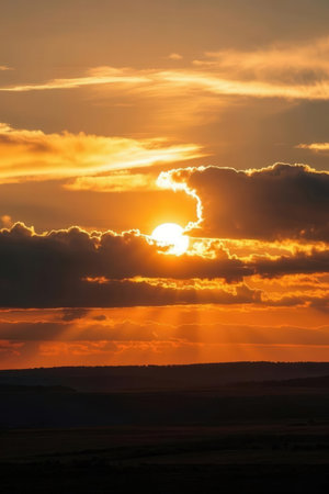 Beautiful sunset over the steppe in the summer, Russia.の素材