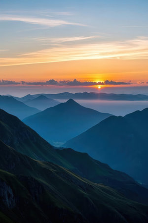 Sunset at the top of the mountain in the clouds. Caucasus, Russiaの素材