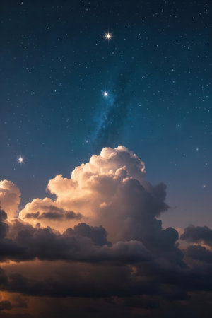 Night sky with clouds and stars. Beautiful space background. Universe.の素材