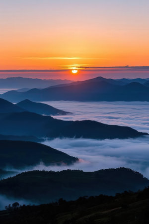 Beautiful sunrise in the Carpathian mountains, Ukraine, Europeの素材