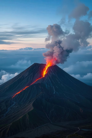 Volcanic eruption of Mount Bromo at sunrise, Java, Indonesiaの素材