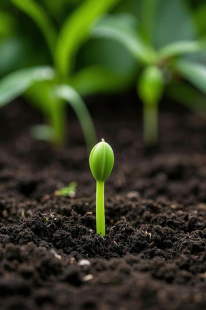Young seedling in the ground - selective focus, shallow DOFの素材